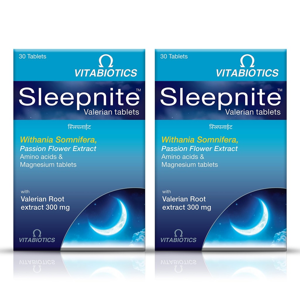 Sleepnite Tablets with Ashwagandha, Valerian extract, Magnesium & amino acids for sound sleep, calmness & feeling of relaxation|vegetarian 30 tablets (Pack of 2)