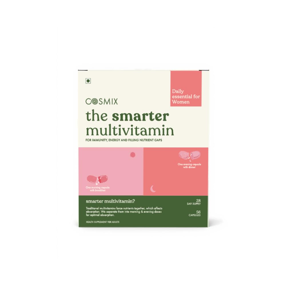 Cosmix The Smarter Multivitamin Tablet for Women with Vitamin C, B12, D3 and Zinc | Smart Split System for Better Absorption | Supports Metabolism, Immunity and Hormonal Balance | 28 Day Supply, 56 Capsules