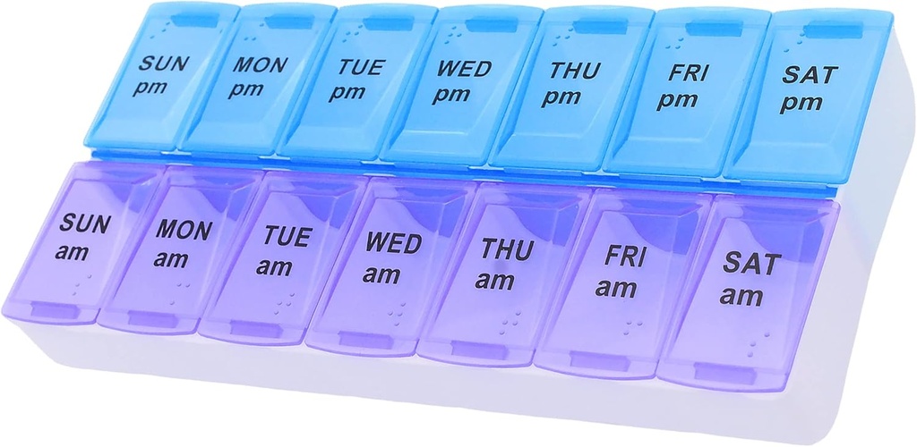 7 Dag Weekly AM PM Pillen Organisator, ShysTech Large Pill Case Pill Box voor Pillen Vitamine Supplementen Medicatie (Paars/Blauw)