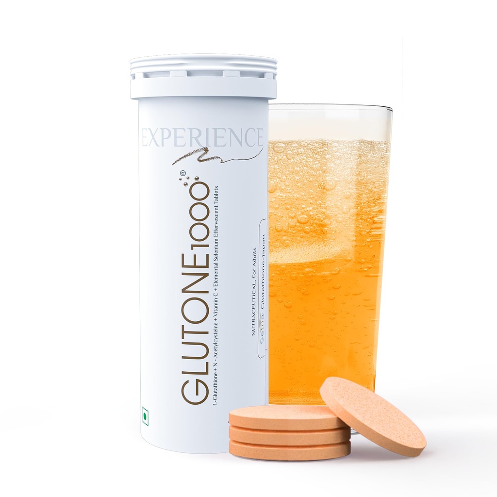 Glutone 1000 Setria L-Glutathione Tablets for Radiant & Clear Skin | 600mg Premium L-Glutathione & Vitamin C | Skin glow Brightening Supplement | 15 Effervescent Tablets | Orange Flavor (Pack of 1)