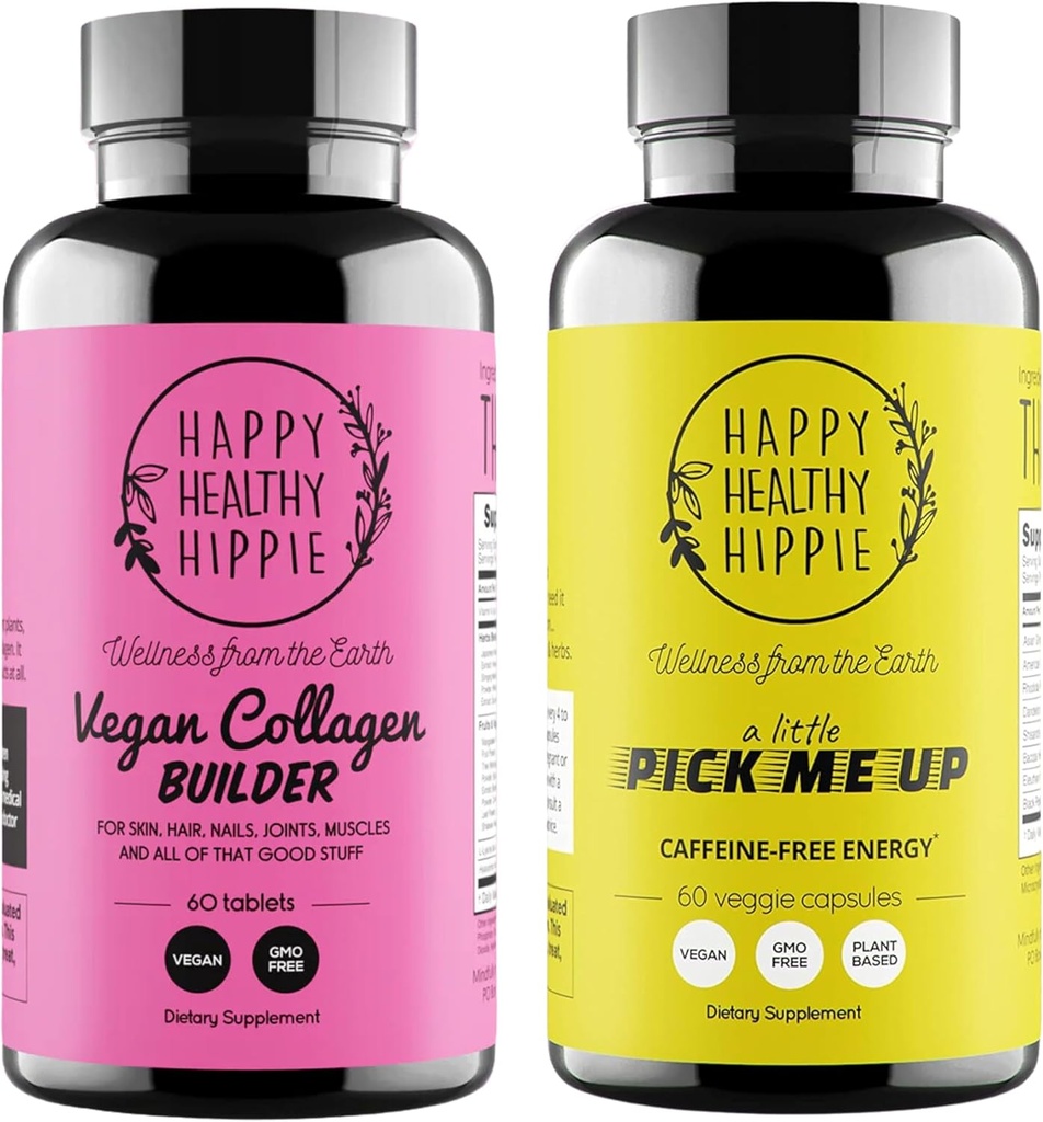 Happy Healthy Hippie Pick Me up Natural Energy Pillen & Vegan Collageen Builder
