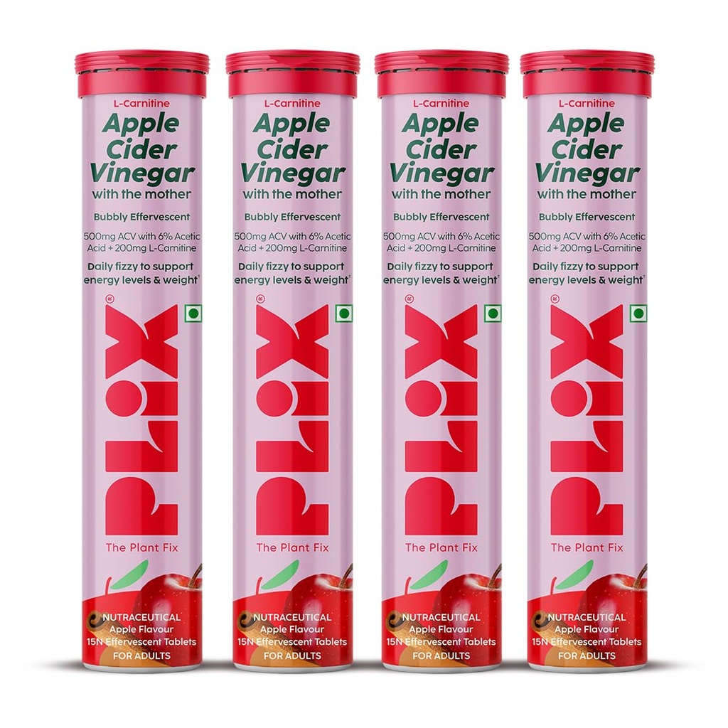 The Plant Fix Plix L-Carnitine ACV Effervescent Tablets Helps To Turn Food Into Energy | 15 capsules, Pack Of 4, 4 count