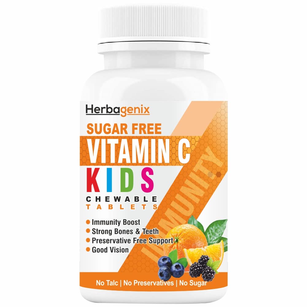 Vitamin C Tablet For Kids With Amla, Bioflavonoids, Acai Berries, Ginger Powder & Zinc Supplements, Immunity Booster, Growth, Strong Bones, Teeth, Non Sticky Chewable Tablets – 60