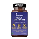 Simply Earth Multivitamin For Men & Women (120 Tablets) With 7 Vital Blends and 36 Nutrients - Probiotics Vitamin C, Zinc & Biotin