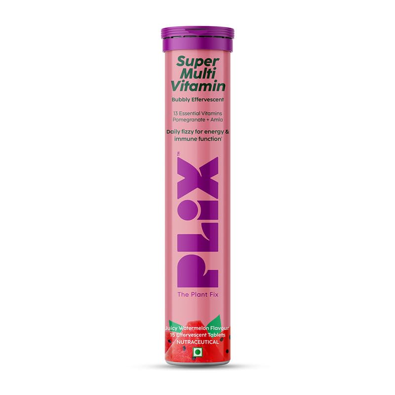PLIX - THE PLANT FIX Multivitamin 15 Effervescent Tablets (Pack of 1, Juicy Watermelon) for Daily Nutrition | Strengthens Immune System, Energy, Enhanced Performance & Stamina, 100% RDA