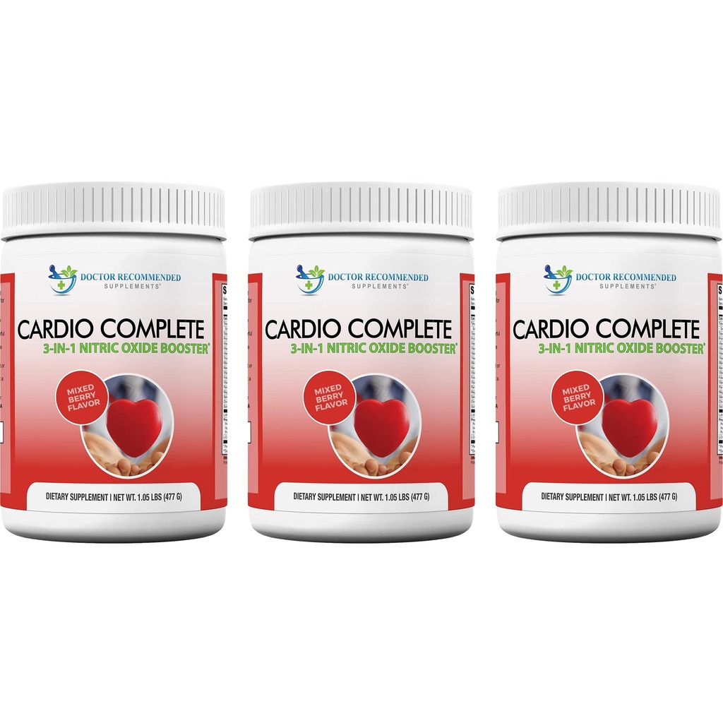 Cardio Complete - Supplément en poudre de soutien de santé cardiaque - 3-en-1 Booster à oxyde nitrique avec 5 000 L-Arginine, 1 000 mg L-Citrulline et Berry Hawthorn