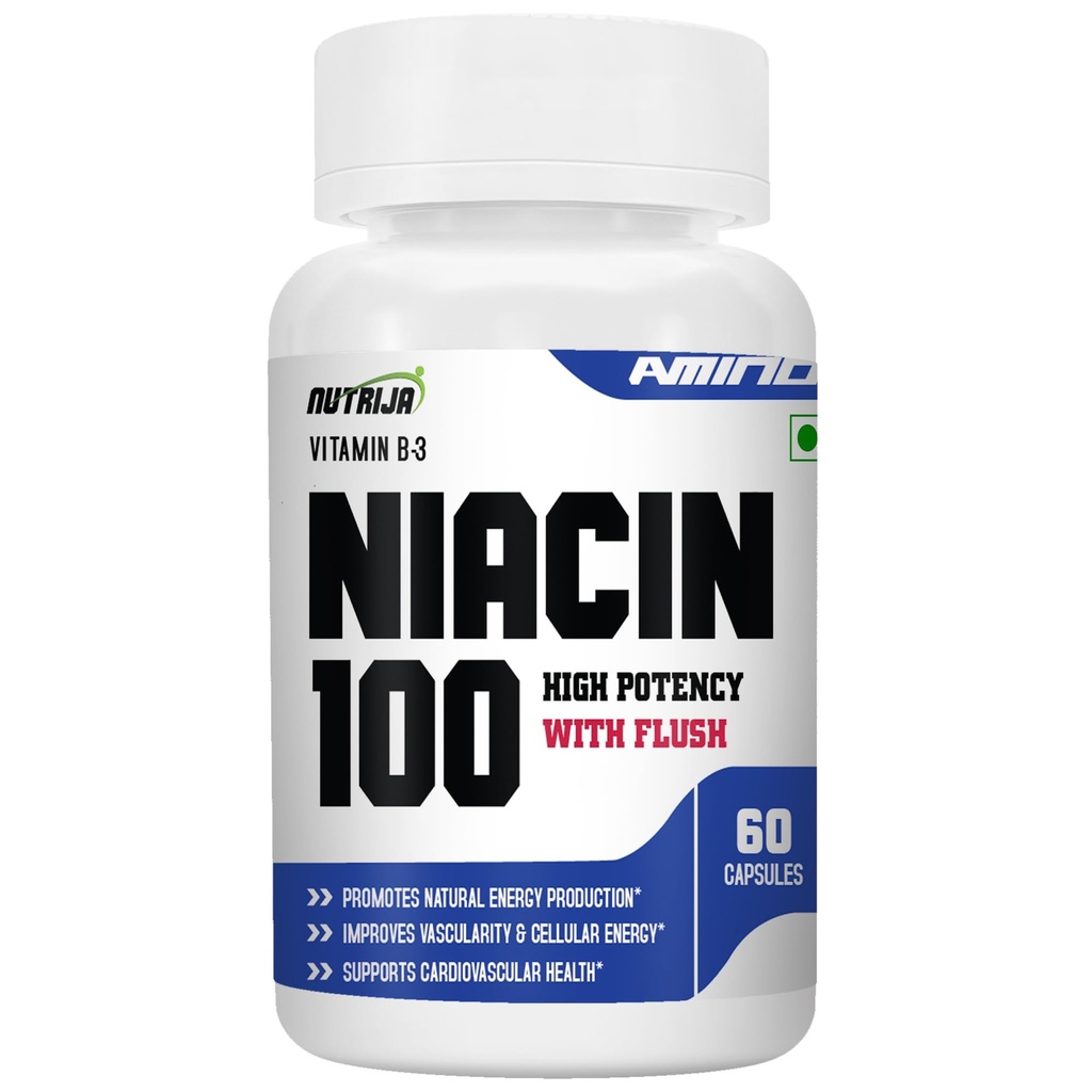 NutriJa Niacin 100 Vitamin B-3 (Nicotinic Acid) | for Vascularity & Increase Cellular Energy- 60 Capsules