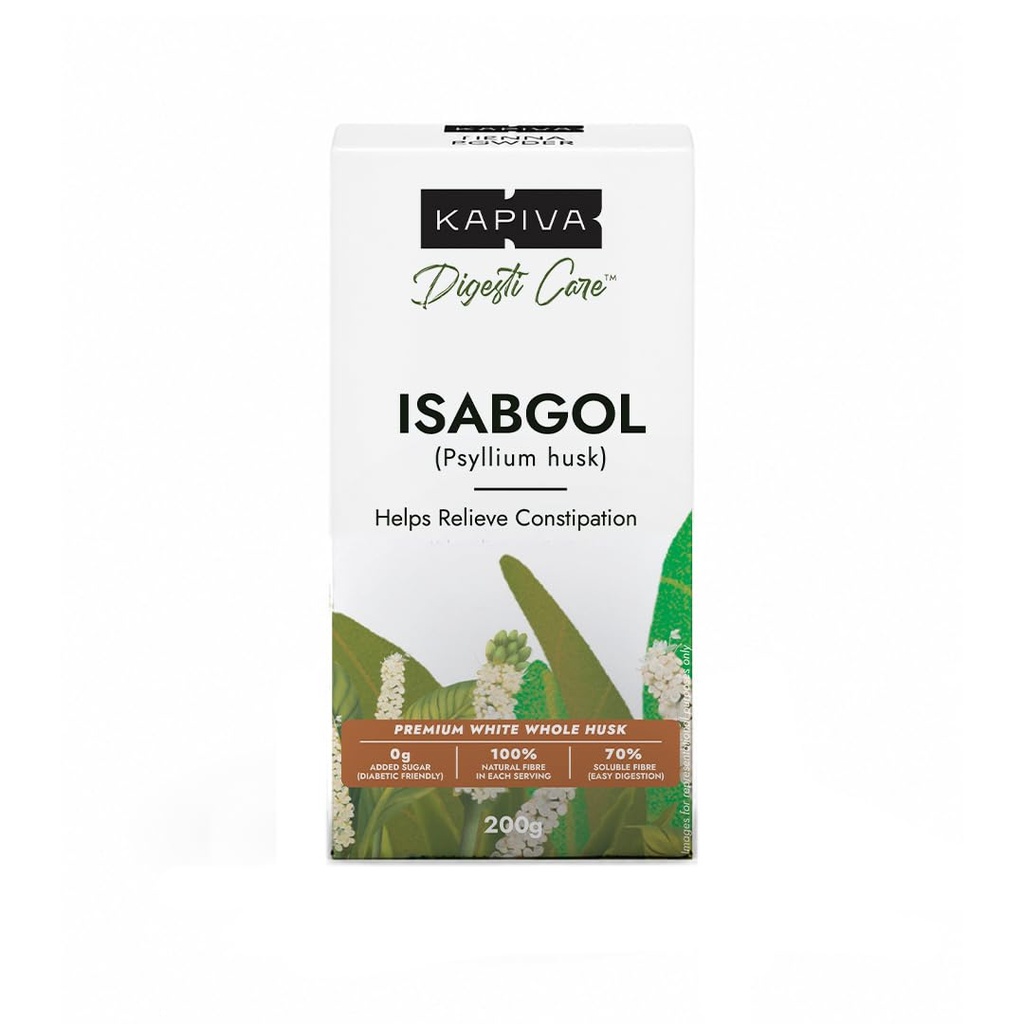 Kapiva Isabgol (Psyllium Husk) – 200g | Premium White Whole Husk | Relieves Constipation, Reduces Bloating & Supports Gut Health | 70% Soluble Fibre | 0g Added Sugar | Diabetic Friendly
