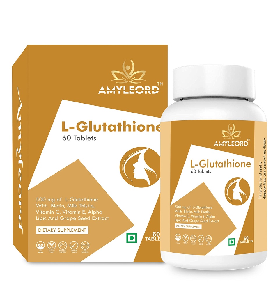 L - Glutathione Tablets with Vitamin C & E, Biotin, Milk Thistle, Grape Seed Extract for Help to Skin Glow and Hydration (60 count)