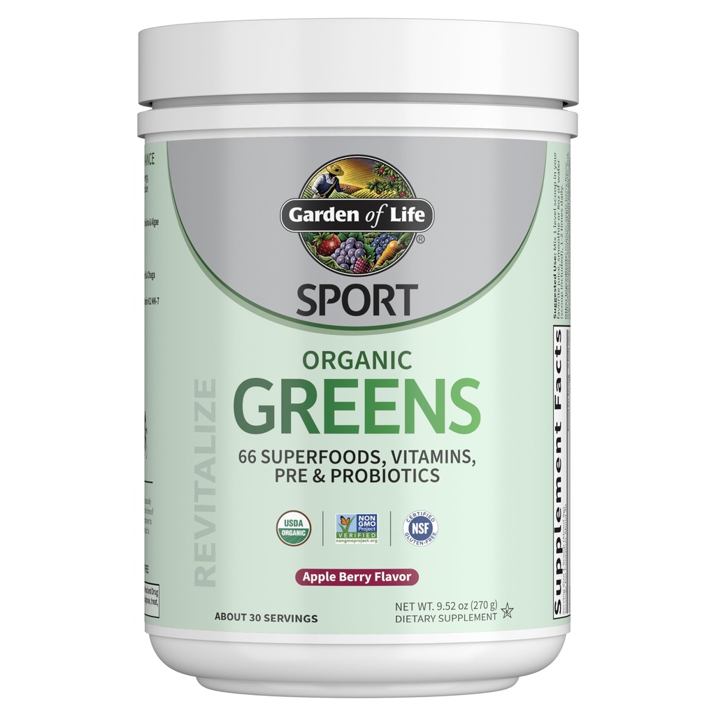 Tuin van het leven Sport Voeding Groenen en Superfoods Poeder voor vrouwen en mannen - Apple Berry, Biologische Blend - Spirulina, Fruit, Vitaminen, Pre & Probiotica, Paddenstoelen, Athletische Supplementen, 30 Servers