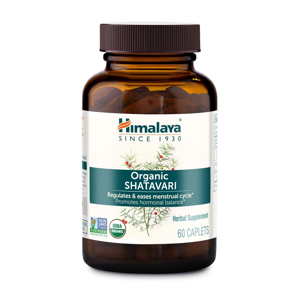 Himalaya Biologische Shatavari - Bevordert Hormone Balance voor Vrouwen en Menstrueel Kramp Relief - USDA Biologische, Veganistisch, Glutenvrij, 1300 mg, 60 Caplets