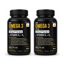Fish Oil 1250mg with Vitamin D3 & K2, 90 Softgels (Pack of 2) | 3X Triple Strength 560mg EPA & 400mg DHA | Supports Heart, Bone Health, Brain & Immunity | Easy to Swallow Small Pills | Non-GMO, Burpless Anti-Reflux, No Heavy Metals