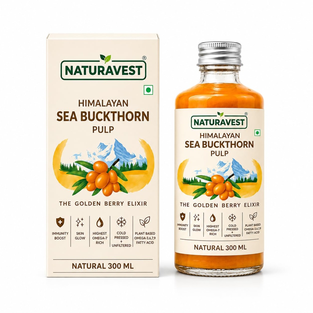 Naturavest Himalayan Sea Buckthorn Pulp – 100% Pure, Unfiltered & Cold-Pressed | Immunity Boost, Skin Glow, Omega 3-6-7-9 | Natural Superfruit pulp – No Sugar, Plant Based, Non GMO (Pack of 1)300ml