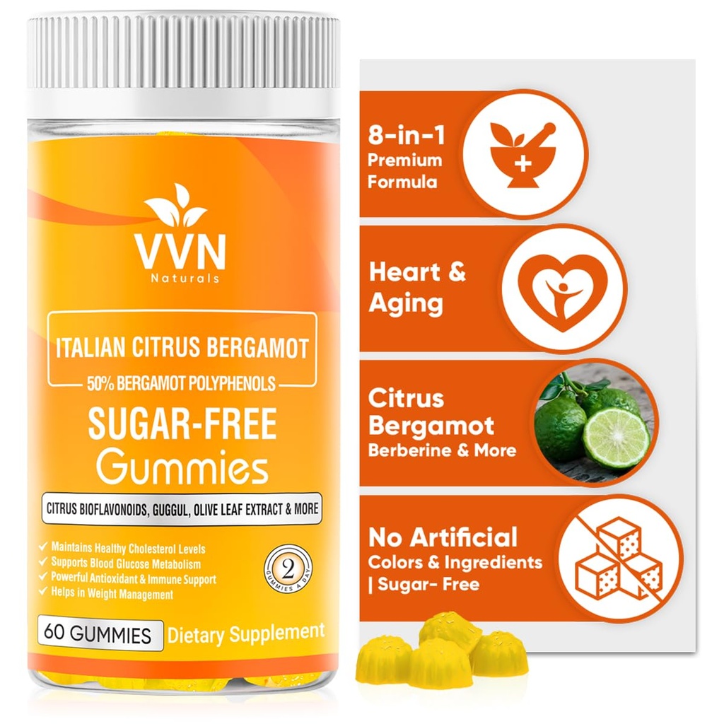 2900mg Citrus Bergamot Blend 25:1 Extract Gummies (Italy Sourced & Manufactured in USA) for Immune System Support & Healthy Aging with Guggul, Pine Bark & More | Sugar-Free, 60 ct.