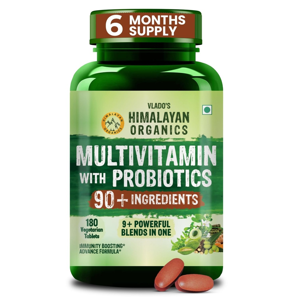 Vlado's Himalayan Organics Immunity Multivitamin Tablet for Men & Women with Probiotic 90+Vital Nutrients and 9+ Probiotic blends for Increase Energy & Immunity - Boost stamina, Strength & Muscles and Overall Health I Best Multi vitamin for Men & Women- 180 Veg Tablets
