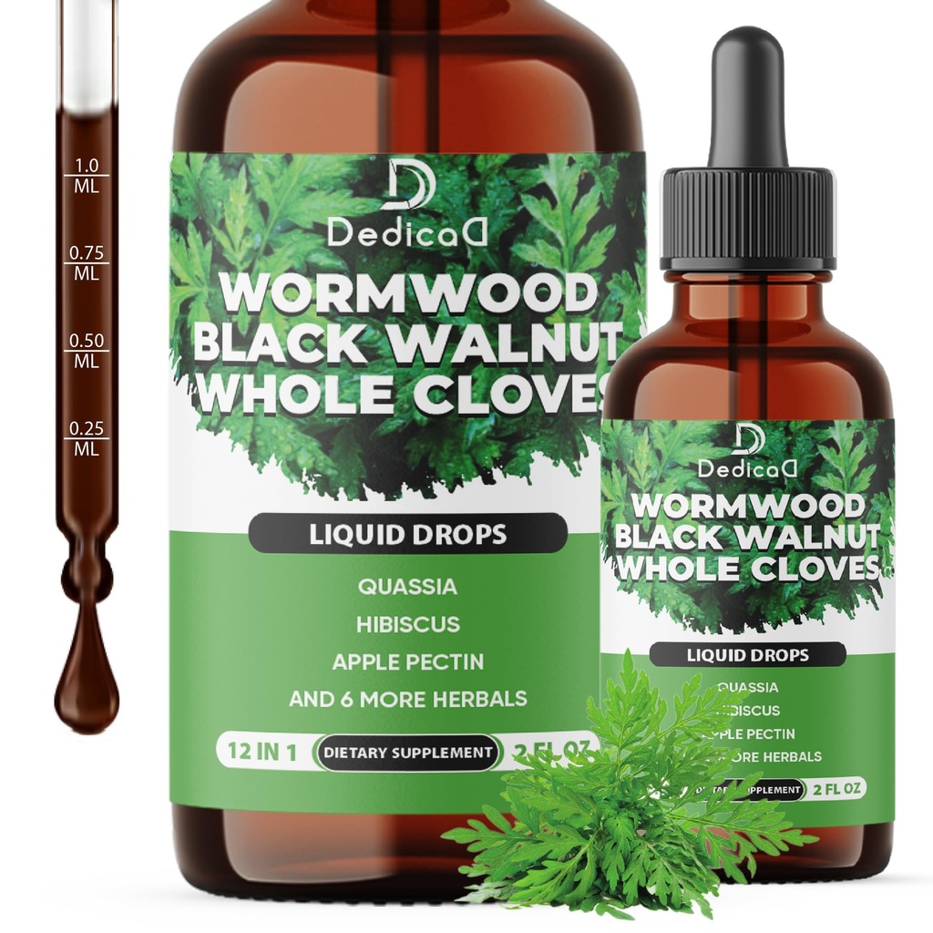 12in1 Wormhout Liquid Drops - Black Walnut Wormwood Tinctuur Liquid Extract Whole cloves and 9 More Kruiden - 60 Days Supply
