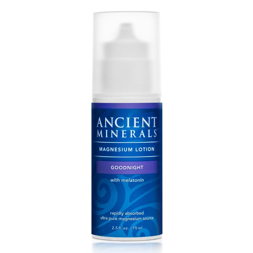 Oude Mineralen Magnesium Lotion Goodnight night cream bevat melatonine met magnesiumchloride en OptiMSM een actuele nachtelijke hydraterende lotion(2,5oz)