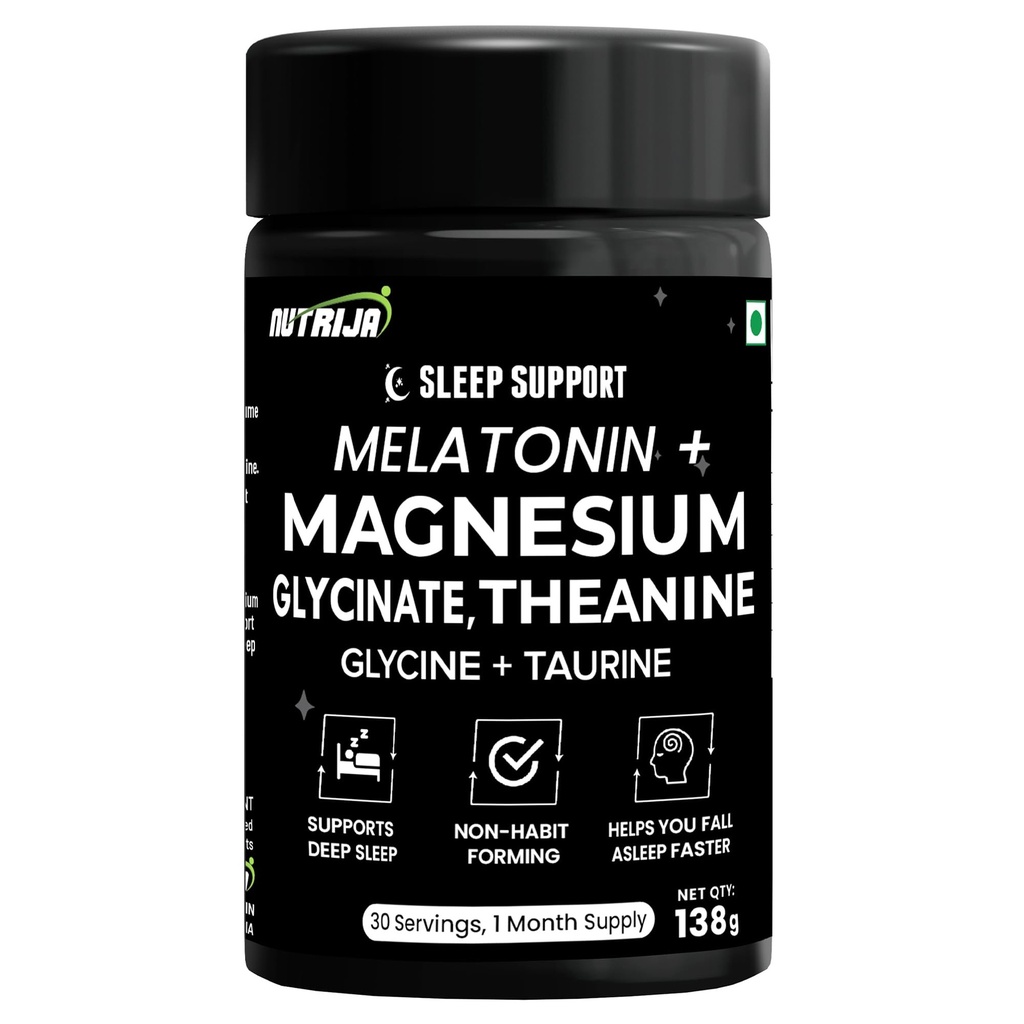 NutriJa Sleep Support Powder with Melatonin, Magnesium Glycinate, Glycine 3g, L-Theanine & Taurine, 30 Servings (138g)