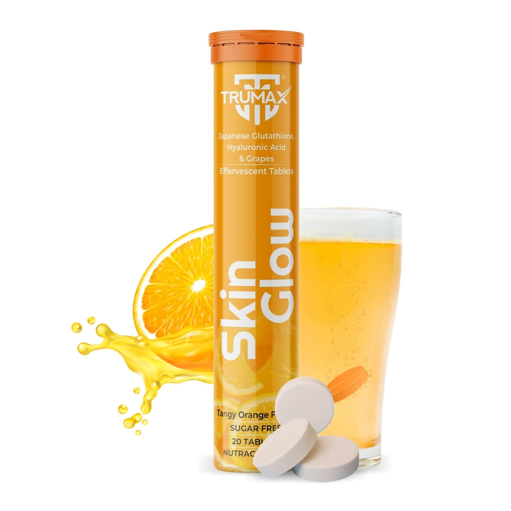 Skin Glow Japanese Glutathione Effervescent Tablets – Pack of 1 (20 Tablets) | 500mg L-Glutathione with Vitamin C & Hyaluronic Acid | Tangy Orange Flavor Skin Glow Supplement for Clear, Radiant Skin