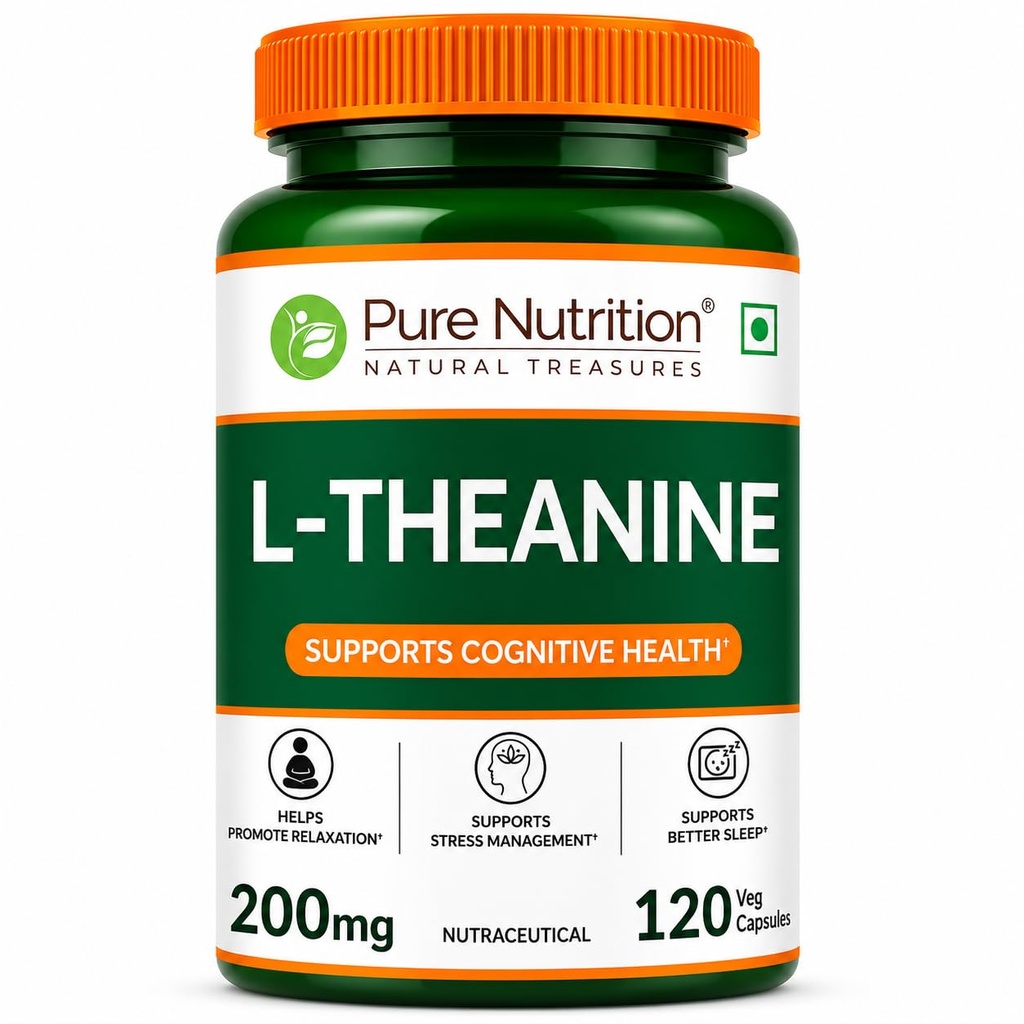 Pure Nutrition L-Theanine 200mg – 120 Veg Capsules | L Theanine Supplement | Supports Stress Relief, Anxiety Reduction & Cognitive Health | Promotes Relaxation & Brain Function