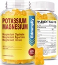 Kalium Magnesium Supplement Gummies voor volwassenen Hoge Absorptie Kalium Gluconaat 99mg Magnesium Citrate 250mg met vitamine B6 B12 Ondersteunt Mood, Energie, Spierontspanning, Bot Gezondheid, Suikervrij