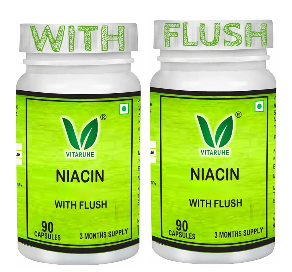 VITARUHE® Vitamin B3 Niacin (with flush) 500 mg (Pack Of 2) Nicotinic acid, high dose, Vegan - promotes blood circulation