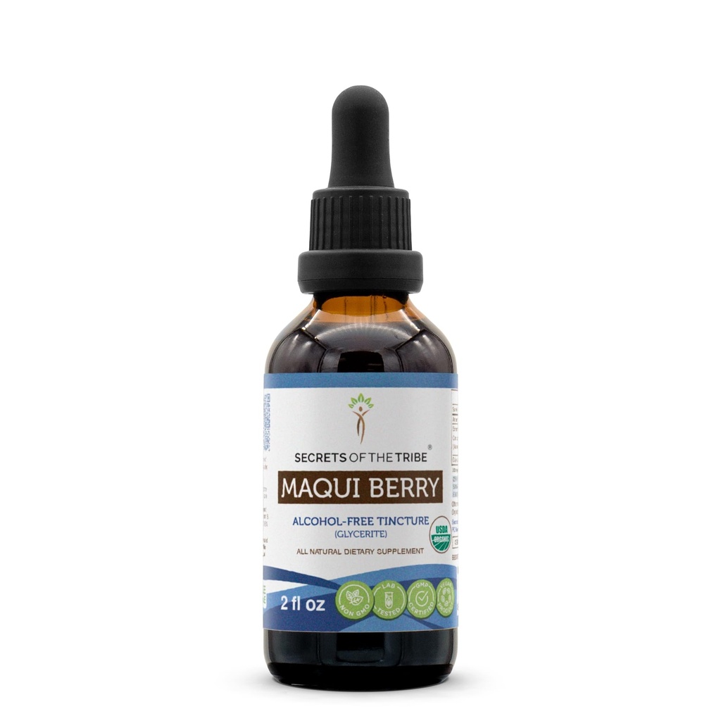 Geheimen van de Tribe Maqui Berry USDA Biologische Tinctuur Alcoholvrije Liquid Extract, Maqui Berry (Aristotelia chilensis) Gedroogde Berry (2 FL OZ)