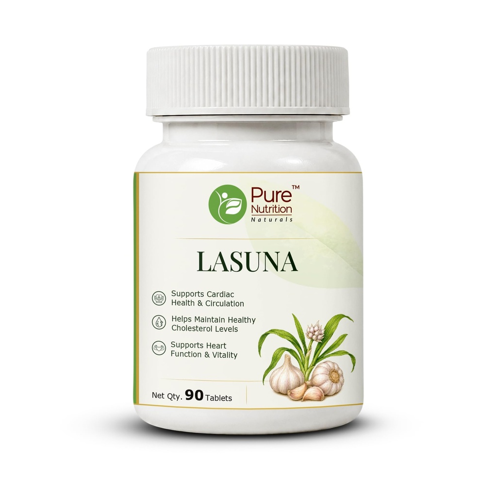 Pure Nutrition Lasuna Tablets | Garlic Pills | Lahsun Supplement for Heart Health, Cholesterol Wellness & Daily Vitality Support | Ayurvedic Lehsun Formula - 250mg 90 Tabs