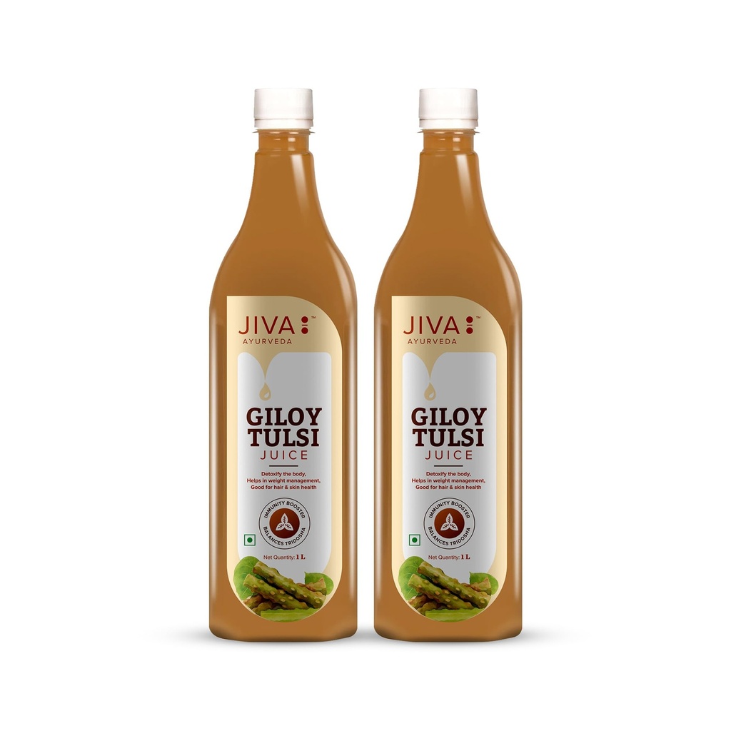 Jiva Giloy Tulsi Juice - 1Liter (Pack of 2) | 100% Pure & Natural | Immunity Booster | Help to Purifies Blood