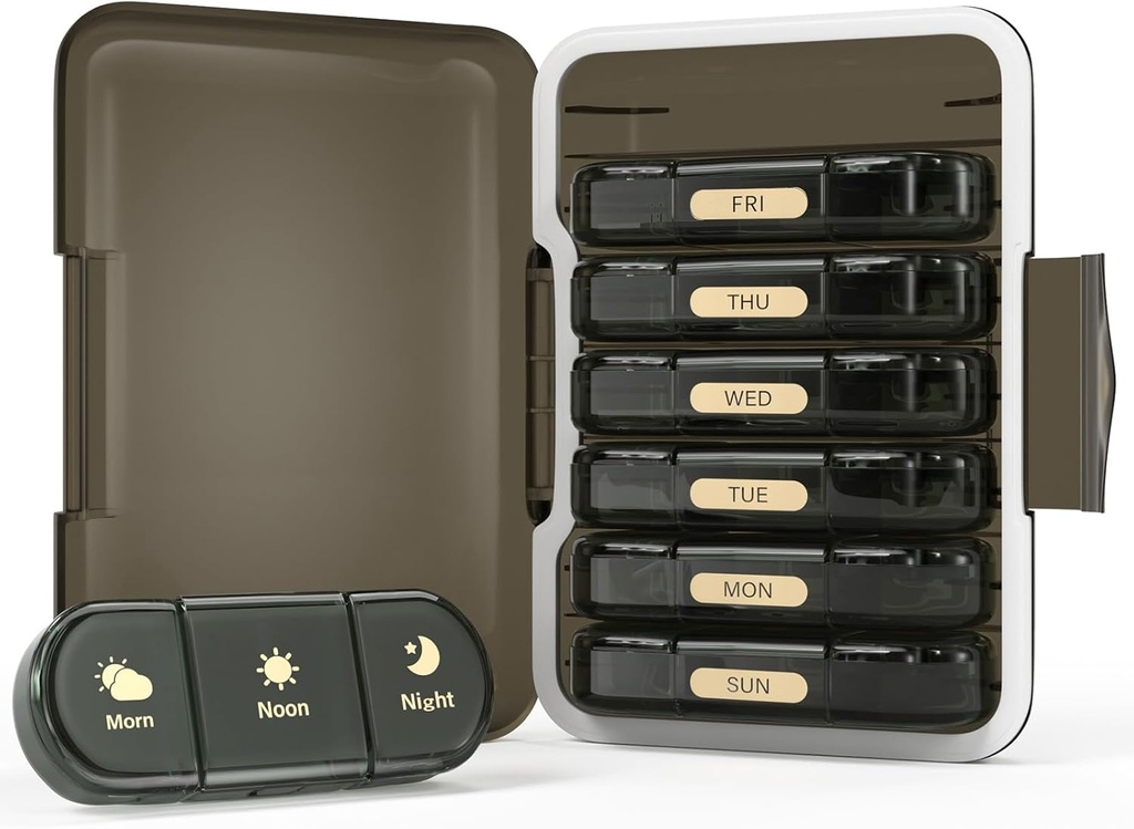 Wekelijkse pil Organisator 3x per dag, 7 dagen pil Box 3 keer, Draagbaar voor de reis pil geval voor pillen/Vitamine/Visolie/Medicatie/Suplements (3x7 zwart)