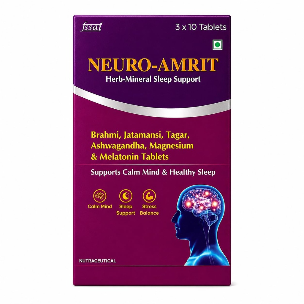 Herb-Mineral Sleep Support Tablets | Melatonin, Brahmi, Ashwagandha, Jatamansi & Magnesium Glycinate | Supports Deep Sleep, Stress Relief & Brain Health | 30 Tablets (3 Strips x 10)