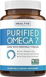 Omega 7 Supplement for Women and Men - High Potency & Purity Palmitoleic Acid Fatty Acid Fish Oil Supplement from Patented Provinal with Lowest Palmitic Acid - Sustainably Sourced (2 Month Supply)