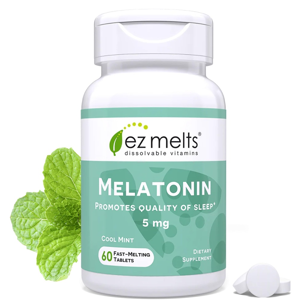 EZ Melts Melatonine - Sleep Support Supplement - Geen kunstmatige smaken - Non-GMO & Sugar-Free - Cool Mint - 60 Oplosbare tabletten (60 porties)