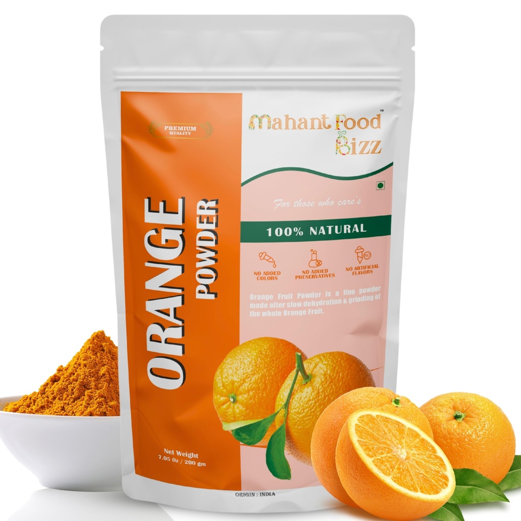 MAHANT FOOD BIZZ Orange Fruit Powder 200gm Natural Dehydrated Orange Powder for Smoothies, Juices, Baking, Ice Cream, Baby Food & Health Drinks No Preservatives or Artificial Flavors.