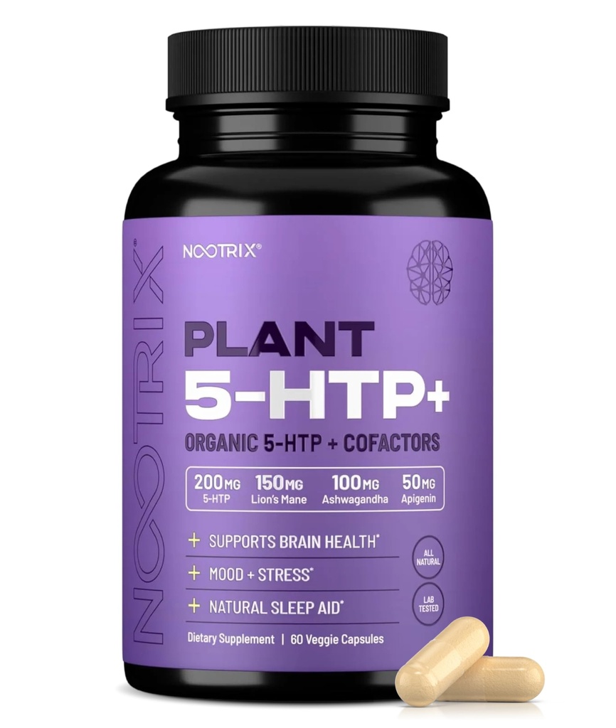 Nootrix Organic Plant 5 HTP+ Supplement Ondersteunt het geheugen, geestelijke focus, cognitieve gezondheid en energie