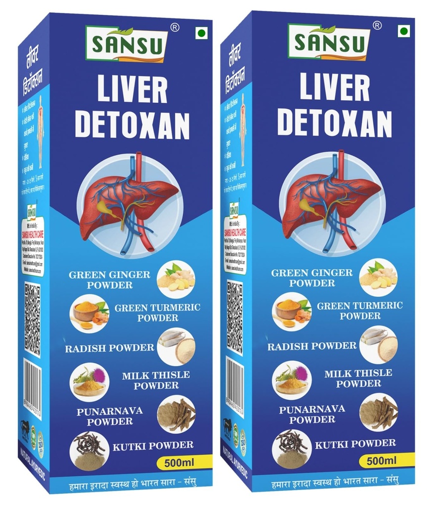SANSU Liver Detoxan Juice For, Liver Care, Natural Liver care Juice, With Punarnava, Makoy, Kutki, Pudina, Haldi,Bhumi Amla Juice Liver Detox Ayurvedic, Fatty Liver 500ml (pack of 2)
