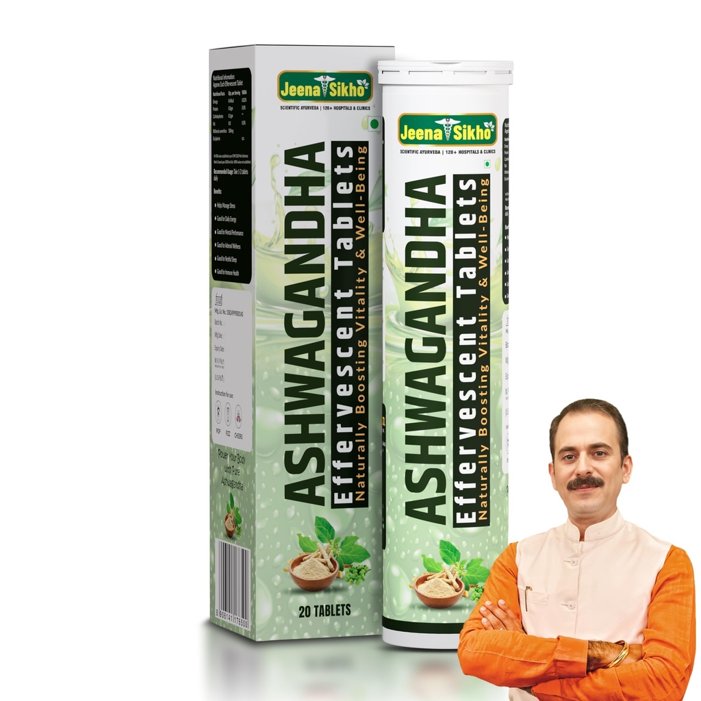 Jeena Sikho Ashwagandha Effervescent Tablets | Herbal Formula with Ashwagandha | Daily Wellness Support | 20 Tablets