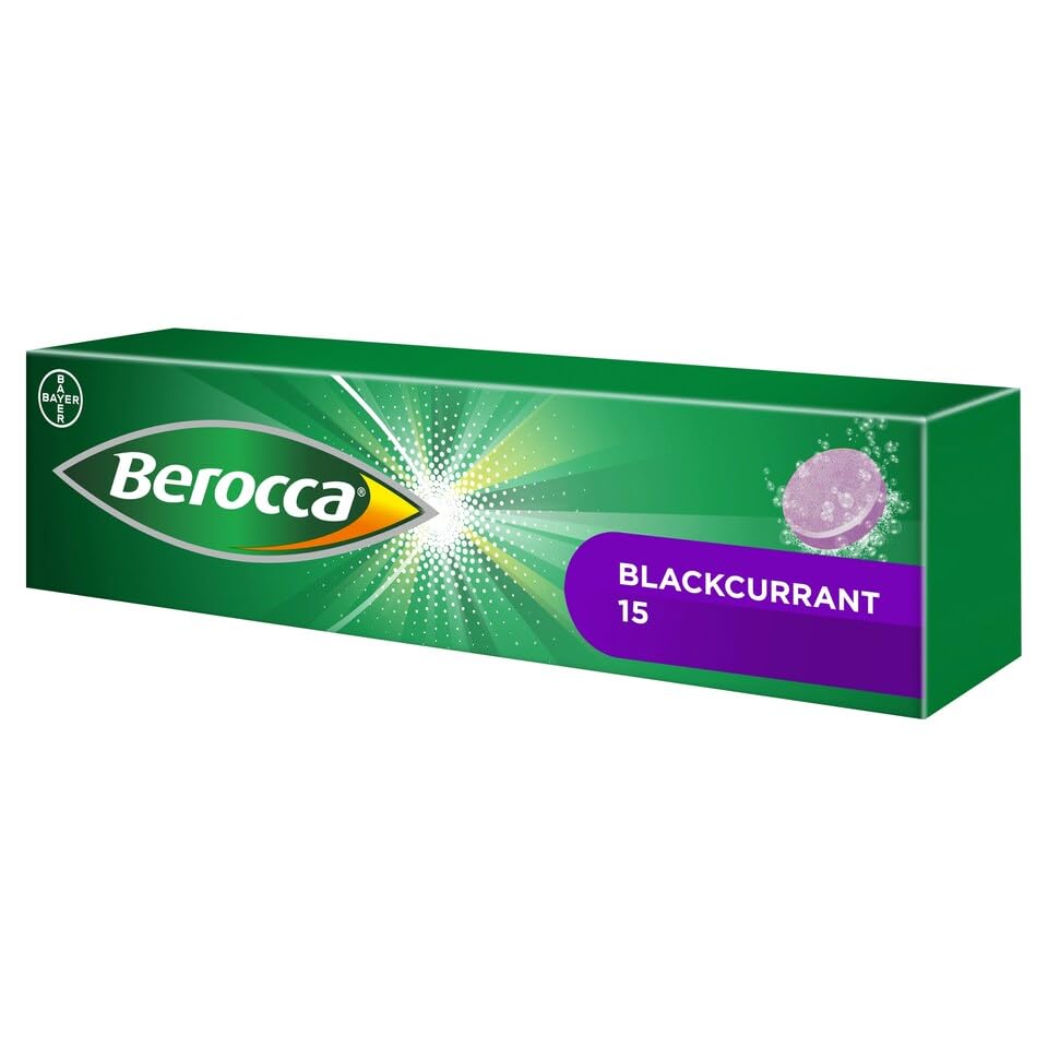 Berocca Effervescent Tablets, Blackcurrant Flavour, Vitamins B1 and B2, Supports Normal Mental Performance, 15 Tablets, Vitamin Supplement, By DECADENT