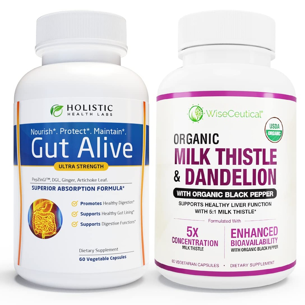 All-natuurlijke lever en Gut Support, biologische melk distel, biologische paardenbloem wortel & Organic Black Pepper 