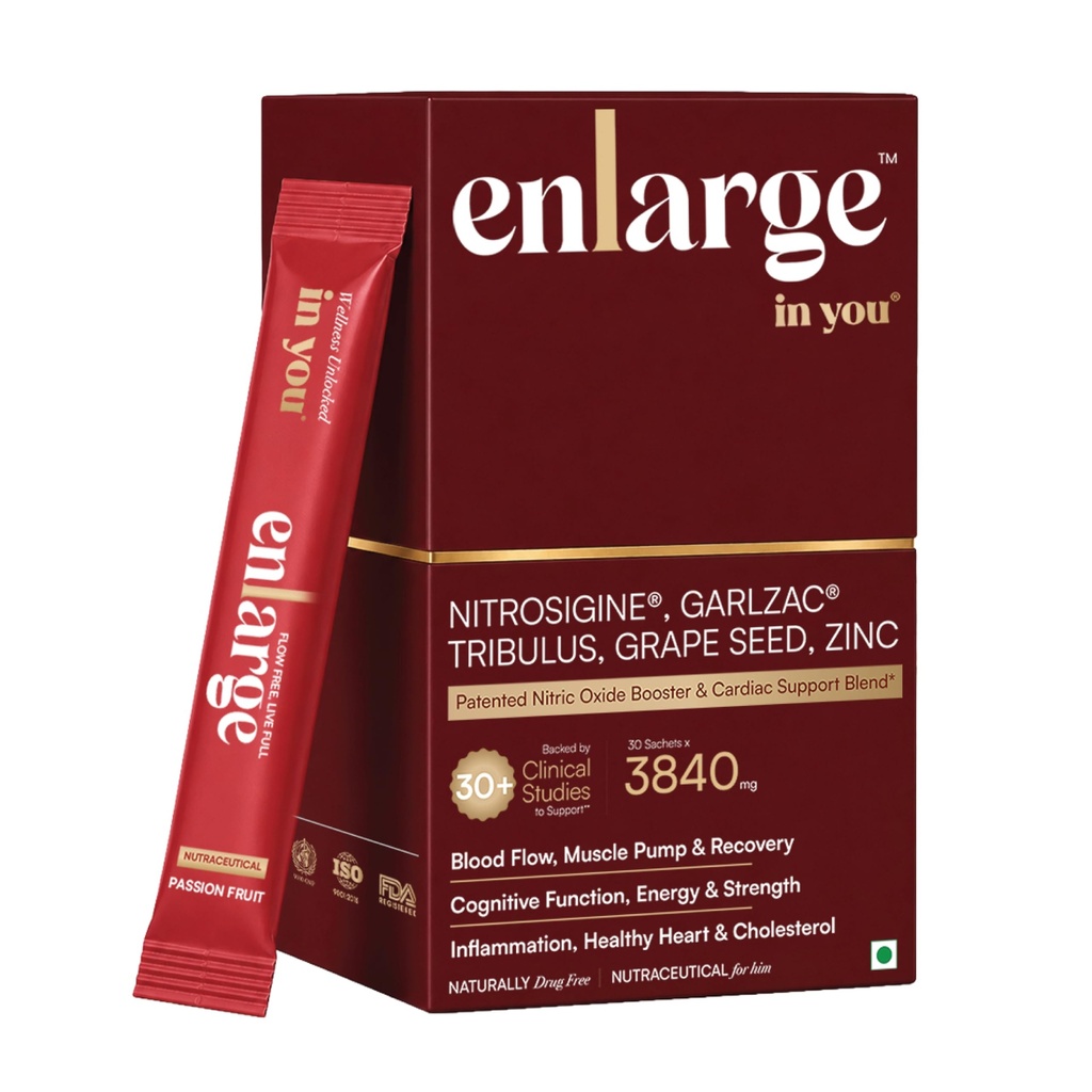 Enlarge™ in you | Patented Blood Flow & Heart Health Nutrition | Nitrosigine® (5X More Efficient Than L-Arginine) + Garlzac® + Tribulus + Grape Seed + Fenugreek + Zinc + B12 | Men's Strengh & Vitality