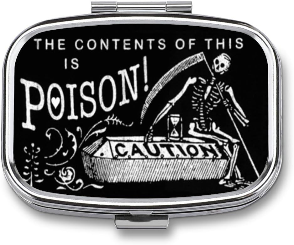 Metalen 2 Compartiment Pillen Organisator Travel Vriendelijk Portable Compact Pill Box Cute Pill Case vast te houden Vitaminen, Vissen Olie, Complementen, Meds, Tafel voor Portemonnee, Zak. (Black Scyte)