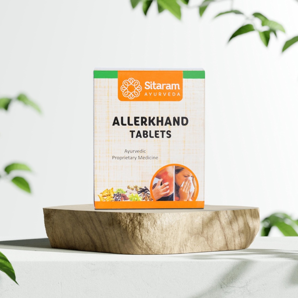 Sitaram Ayurveda Allerkhand Herbal Ayurvedic Tablet 100Nos (Pack of 2) | Kerala Ayurvedic Immunity Booster for Adults & Children with Anti-inflammatory & Antihistaminic Action of Turmeric Curcumin.