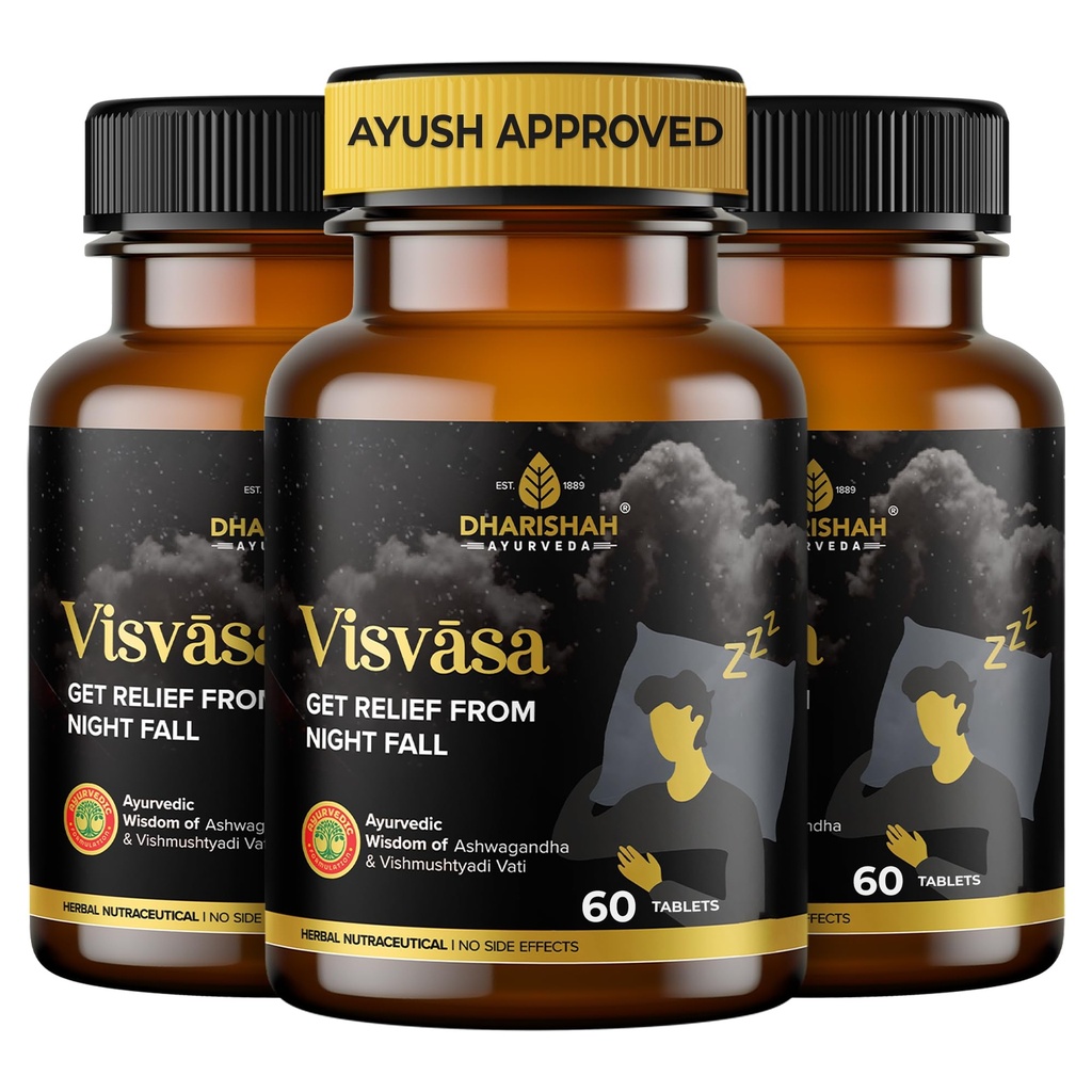 Dharishah Ayurveda Visvasa Ayurvedic Nightfall Support for Men - 180 Vegan Tablets | Plant-Based Supplement with Ashwagandha & More Herbs for Male Wellness & Vitality
