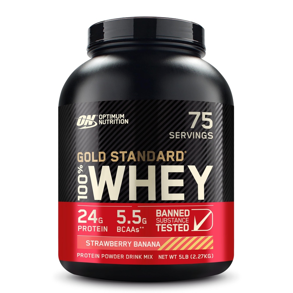 Optimale Voeding Gold Standaard 100% Wei Proteïne Poeder, Aardbei Banaan, 5 Pond (Verpakking mei Vary)