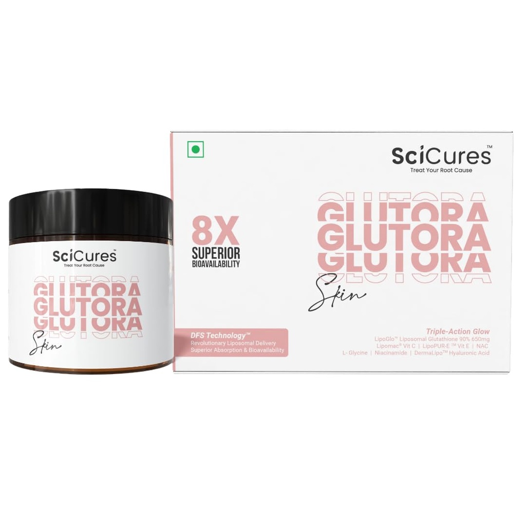 Glutora Skin Liposomal Glutathione 94% 650mg | Liposomal Vitamin C & E + GlyNAC 500mg | 8X Absorption | Niacinamide + HA | Skin Pigmentation, Brightening & Glow | TEM Verified | 30 Capsules