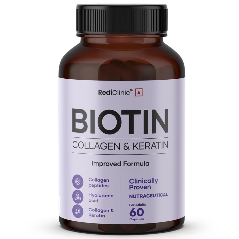 Biotin Capsules for Men and Women | Biotin, Keratin and Collagen Peptides | Supports Healthy Hair, Skin & Nails | Helps Enhance Skin Elasticity & Hydration | Helps in Controlling Wrinkles and Fine Lines | 60 Capsules - Pack of 1 | 30 Days Pack
