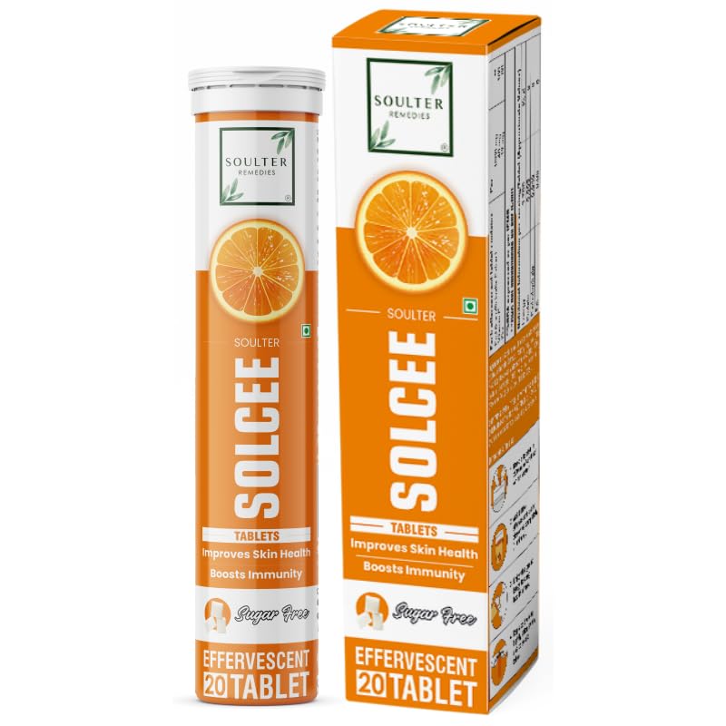 Soulter Solcee Vitamin C Effervescent Tablets | Improves Skin Health & Boost Immunity | Sugar Free - 20 Tablets