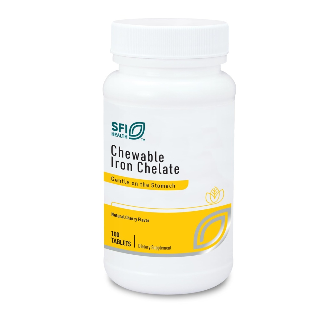 Klaire Labs SFI Health Chewable Iron Chelate - 30 Milligrammen Elemental Iron, Easy on The Mtomach & Hypoallergeen, Natural Cherry Flavor (100 tabletten)