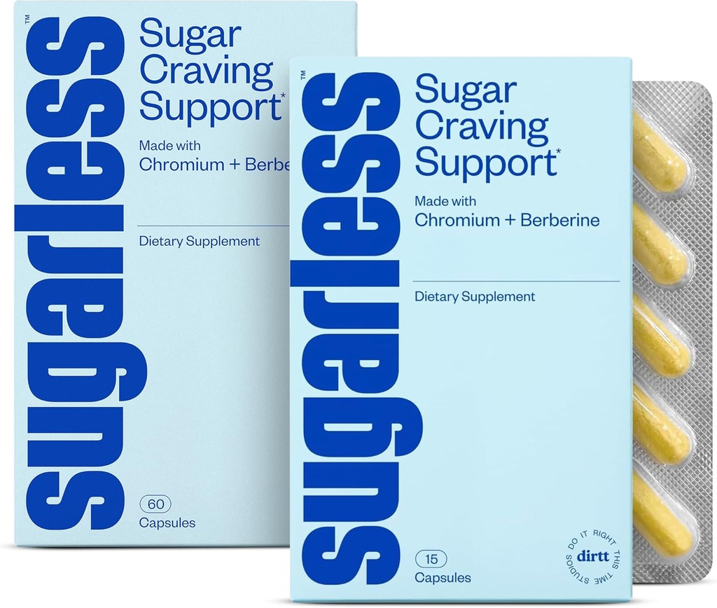 Sugarless Stop Sugar Cravings Supplement Bundle - Natural Craving Blocker met Berberine, Chroom, CoQ10 & L-Theanine - 30 Tellen & 15 Tellen Reizen maten, niet-GMO & Glutenvrije