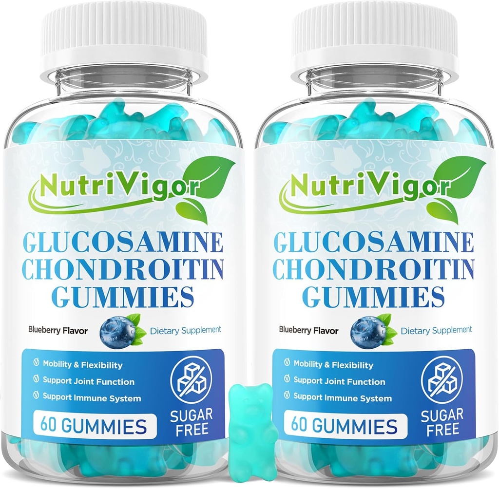 Glucosamine Chondroitin Gummies, extra sterkte Joint Support Supplement met MSM & Vlierbes, Joint Support Supplement voor volwassenen, mannen & vrouwen, bosbessen smaak, 120 Tel.